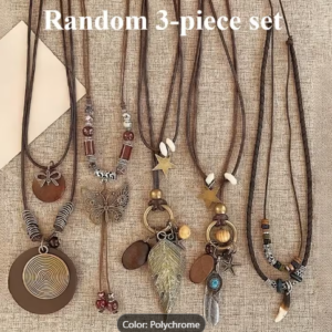 A Set of 3 Bohemian Vintage-style Long Pendant Necklaces