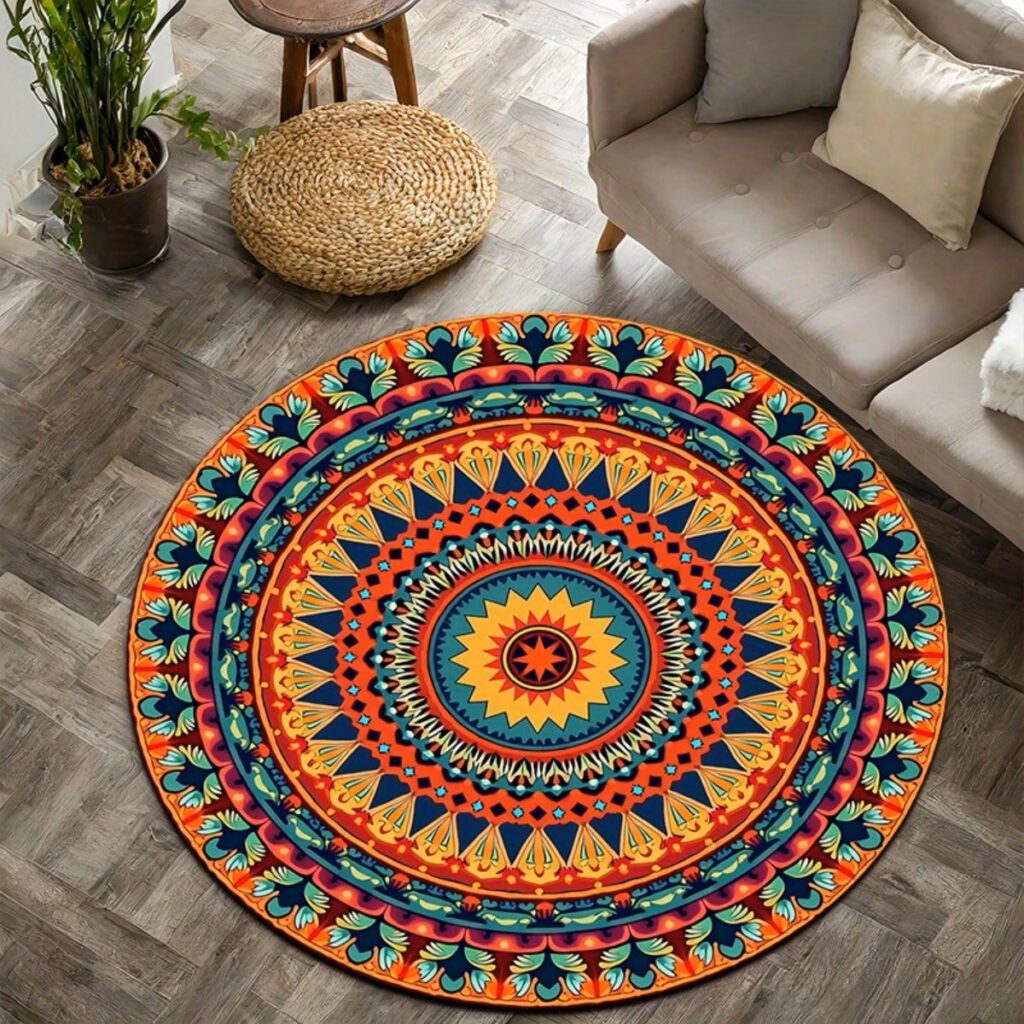 2D Flat Mandala Bohemian Style Round Rug