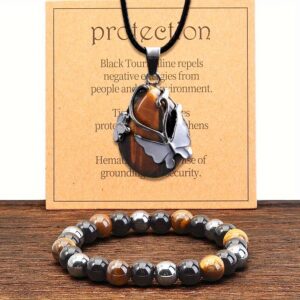 2pcs Bracelet and Flower Protective Necklace Set