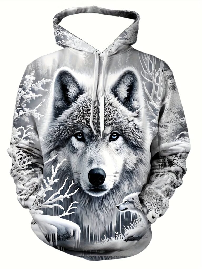 Men's Wolf Print Hoodie