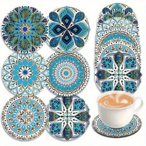 6 Piece Vintage Blue Mandala Art Coasters