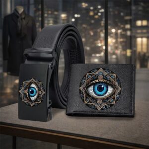 2pcs Bohemian Style Evil Eye Men's Folding Wallet + Belt Set