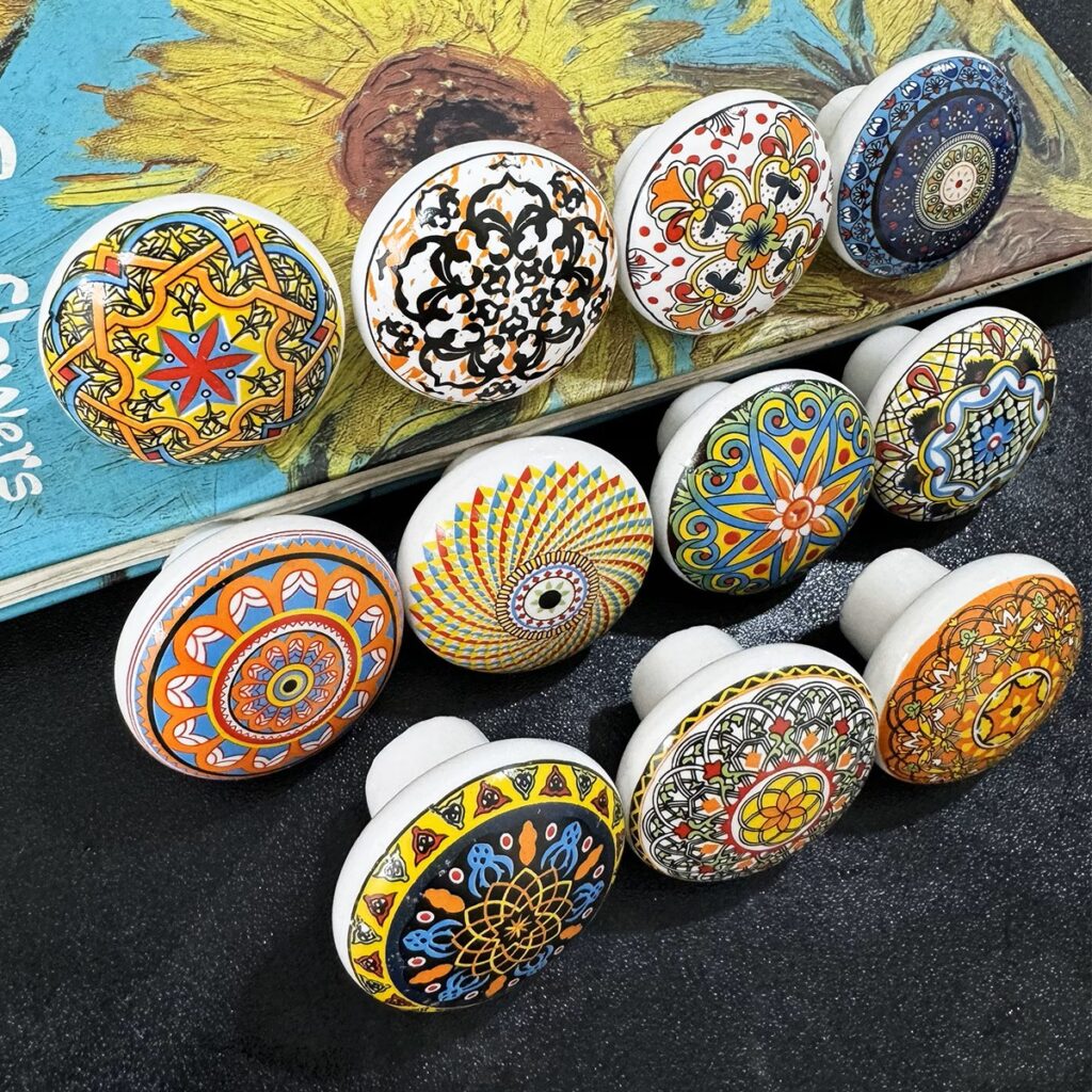 Set of 12 Bohemian-Style Ceramic Drawer Pulls