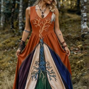 Loose V-Neck Flared Maxi Dress