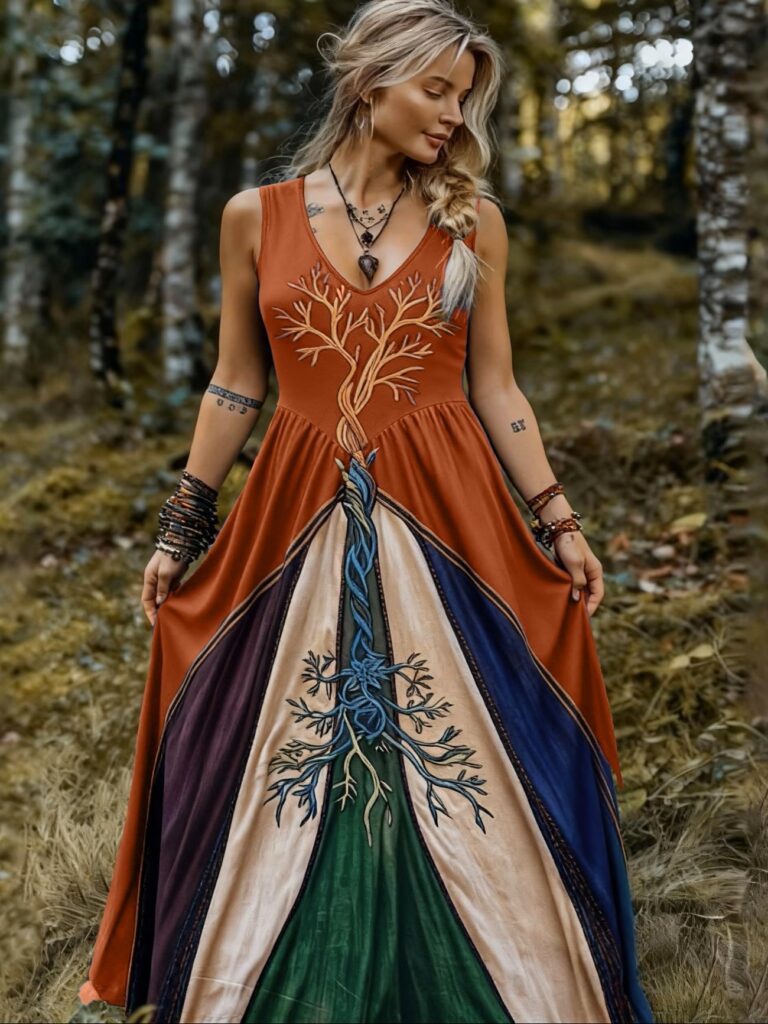 Loose V-Neck Flared Maxi Dress